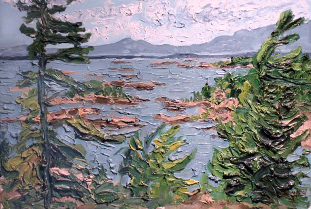 A reproduction of the painting Georgian Bay (by Pierre AJ Sabourin).