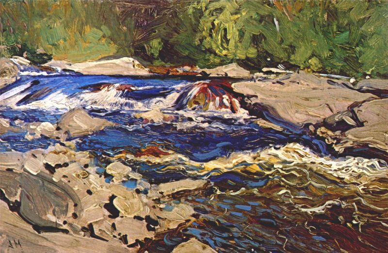 JEH MacDonald's painting, Thomson's Rapids, Magnetawa River.